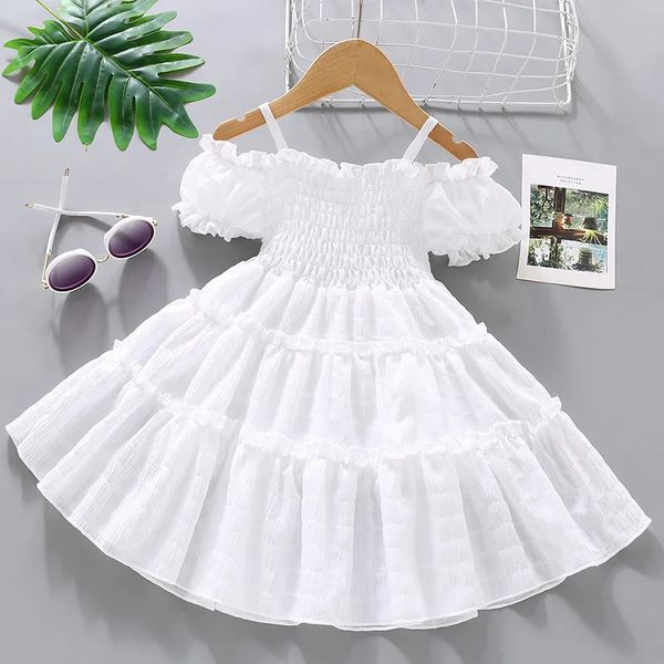 2024 nouveau été filles robe Style fleur bourgeon manches épissé gâteau jupe enfants 1-8 ans mode princesse jupe 240402