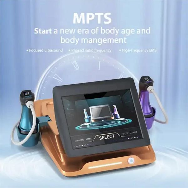 2024 NUEVA Tecnología MPTS 3 en 1 Máquina Hifu Estiramiento de la piel Removedor de arrugas Antienvejecimiento Mangos duales EMS RF Dispositivo de eliminación de grasa facial