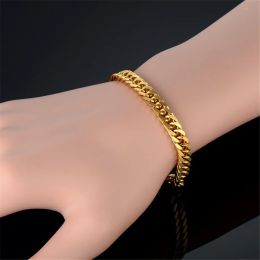 Bracelet cubain tendance pour hommes et femmes, chaîne en or jaune 14 carats, couleur argent, doré, à maillons, bijoux cadeau, nouvelle collection 2024