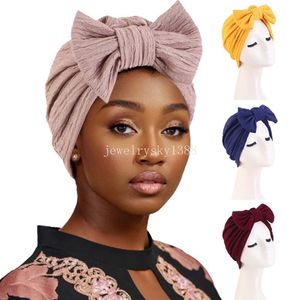 2024 NIEUWE TURBAN BOWKNOT HAT Women Moslim hijab Stretch Bonnet Cancer Chemo Cap Beanies African Heads Hair Loss Headscarf Wrap