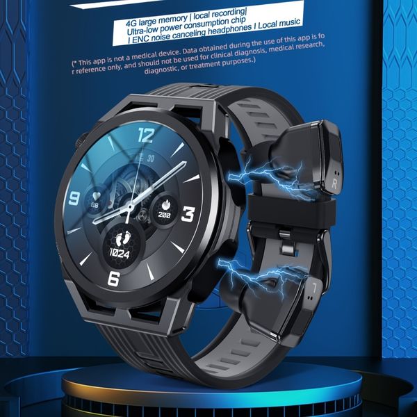 2024 Nuevos auriculares deportivos TWS Reloj inteligente con diseño integrado Dos en uno, auriculares inalámbricos que se enchufan y cargan Batería de larga duración, compatible con marcación personalizada