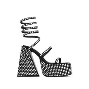 2024 Nieuwe Tyle Lady Uede Ladie Leather lederen dikke hiel Andal Olid Cro-Tied Platform Peep-Toe trouwfeest Hoe Diamond Ize 34-44 monogram