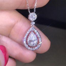2024 Nieuwe Victoria Sparkling Luxury Jewelry 925 Sterling Silverrose Gold vul drop Water White Topaz Pear CZ Diamond Women Pendant Chain Necklace