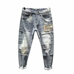 2024 Nouveau Vintage Fi Jeans de luxe pour hommes Style coréen Casual Stretch Slim Fit Denim Hip-Hop Patchwork Jeans pour hommes déchirés m0zL #