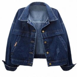 2024 Nueva chaqueta de mujer vintage Otoño Chaquetas de mezclilla LG Manga Blue Jeans Abrigo Turn-down Collar Outwear Bomber Jacket N9OA #