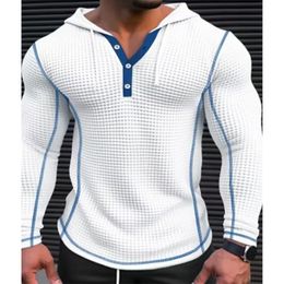 2024 Nouveau Waffle Solid Polyester Ultra Thin Sweat à capuche Mode Hip Hop Street Pull Hommes Respirant Sports Casual Manches longues S-3XL 240104
