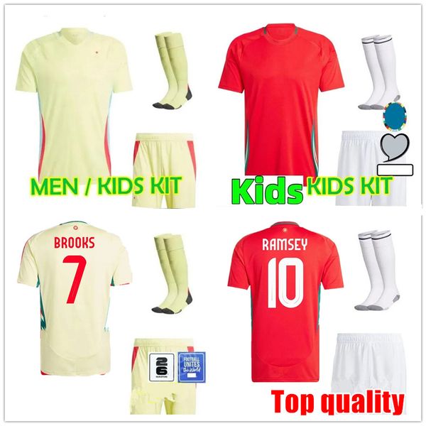 2024 Nouvelle-Galles Jerseys de football James Bale 24 25 Welsh Football Shirts Johnson N.Williams Rodon T.Roberts Cabango Levitt Moore Thomas Men Kids Kit Kit Top Quality