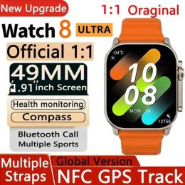2024 Nieuwe Horloge 8 Ultra Smart Horloge 49 Mm Nfc Mannen Vrouwen Gps Track Bluetooth Oproep Bt Muziek Games Draadloos opladen Smartwatch