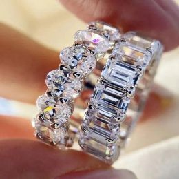 2024 new Wedding Rings Fashion Personality Emerald Cut Moissanite Row Ring Trendy Bands Women Geometric