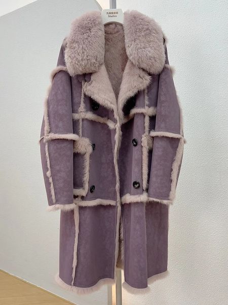 2024 nuevo abrigo cálido de invierno, diseño de varias telas, chaqueta de mujer, chaqueta de piel hecha coreana, abrigo de mujer a la moda a prueba de viento 240112
