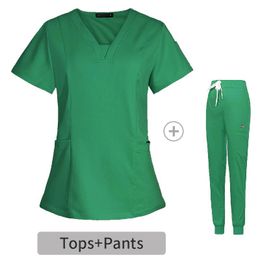 2024 Nuevas mujeres Scrubs marrones Trajes de joggadores casuales Hospital de hospital Natural Nuré uniforme Medical Scrub Set quirúrgico Pantalones