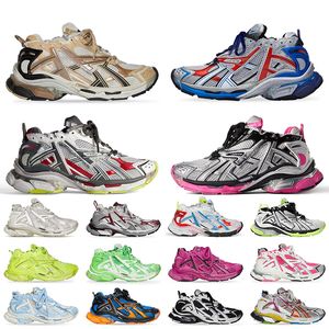 2024 Nouveau Femmes Hommes Track Runners 7 7.0 Chaussures Casual Designer Cuir Gratuit Blanc Noir Argent Rose Nylon Mesh Tracks Baskets Graffiti Dark Taupe Plateforme Baskets