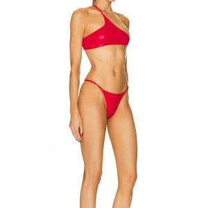 2024 Nieuwe dames solide kleur heet gestempeld een schouder sexy bikini zwempak