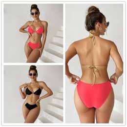 2024 Nieuwe dames split body stevige kleur heet stempelen sexy bikini zwempak dames zwempak
