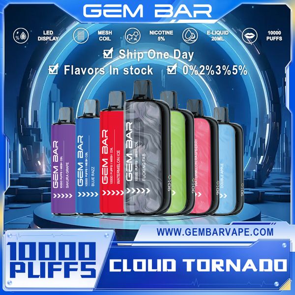 Barra gema vape desechable e-cig 20 ml pod 650má batería auténtica vapores al por mayor hojaldres de 9k 10k con rgb malla de malla bobina dispositivo ahumado hinchazón shisha al fakher vapor