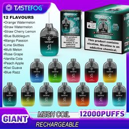 2024 El más nuevo vape desechable E-cig Tastefog Giant Crystal tank 12000 p 12k inhalaciones con luz RGB y control de flujo de aire