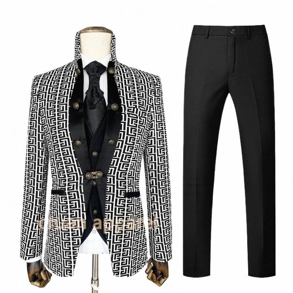 2024 Date Hommes Costume Set Banquet Formel Slim Fit Tuxedos Piano Performance Sur Mesure Élégant Mâle Blazer Gilet Pantalon 3 Pièces P2OO #