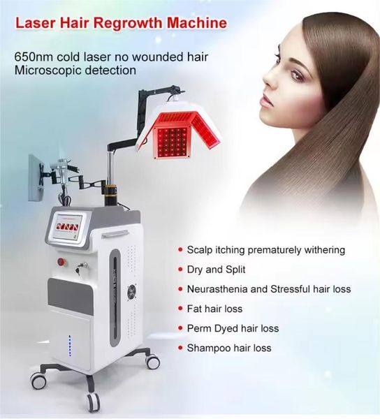 2024 La más nueva terapia de luz roja LED Máquina de terapia de crecimiento del cabello con láser Crecimiento del cabello Tratamiento de pérdida de cabello Analizador de detección de cuero cabelludo Máquina de belleza