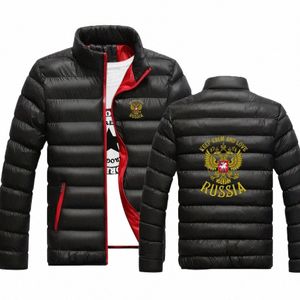 2024 La más nueva insignia de Rusia Águila de oro para hombre bolsillos con cremallera abrigo de invierno abrigo acolchado grueso a prueba de viento chaquetas cálidas soporte collar m2T9 #