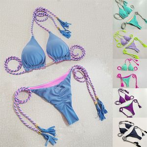 2024 Plus récent bikini sexy ensembles double couleur épissage glands laçage bikini costume été plage natation laçage maillots de bain maillots de bain avec coussinets de poitrine