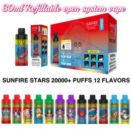 2024 Nieuwste Sunfire Open System DTL 20000 PUBY Wegwerp PAPE PEN SHISHA E Sigaret 0 mg 10 mg 20 mg 50 mg 12 Fruit Flavours 12-30 ml Refilleerbare 600 mAh Herhageerbare vape