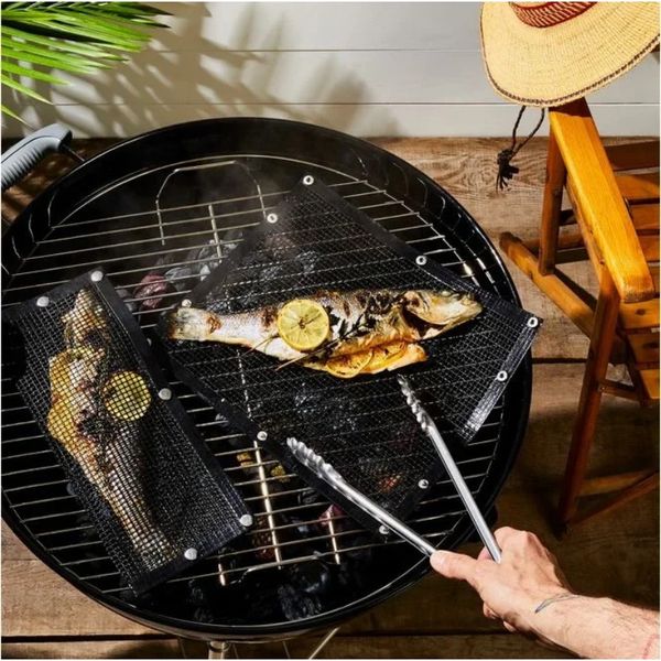 2024 Sac de grillage antiadhésif Sac de cuisson en filet de barbecue réutilisable Sac de barbecue résistant aux hautes températures pour gril à charbon de bois électrique