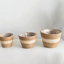 2024 Noordse handgemaakte stro opslag mand indoor buitenbloempot plantencontainer huis woonkamer slaapkamer decoratie voor Nordic Handmade