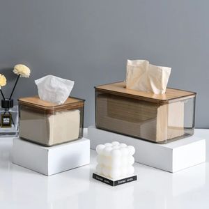2024 Nordic minimaliste Boîte de tissus en bois Ministère Cover Holder Organisateur de bureau moderne Dispensateur de tissus faciaux en bambou rectangulaire transparent, Sure,