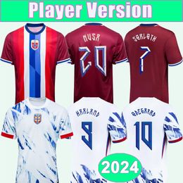 2024 Noorwegen Mens Player Soccer Jerseys Nationaal Team Odegaard Haaland Nusa Sorloth Home Awit Witte voetbal shirts volwassen korte mouw