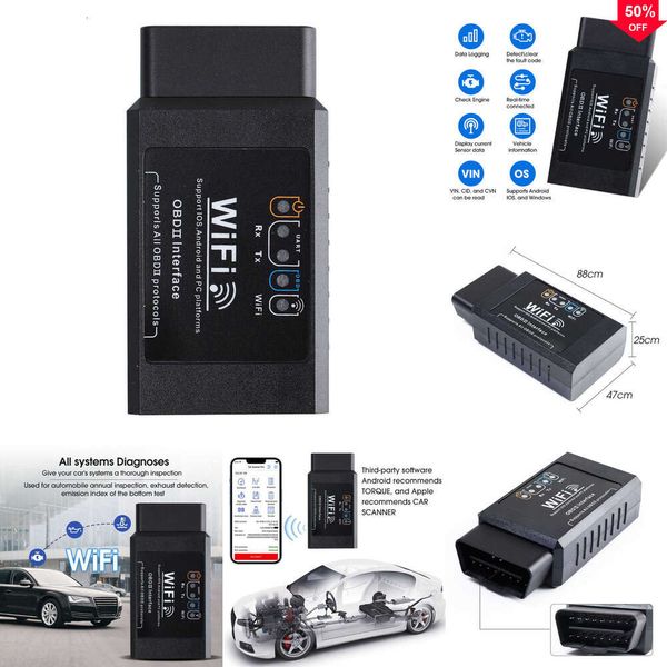 2024 OBD2 WiFi ELM327 V1.5 Scanner de voitures pour iPhone iOS / Android Auto OBDII OBD 2 ODB II ELM 327 V1.5 Wi-Fi Code Reader Tool