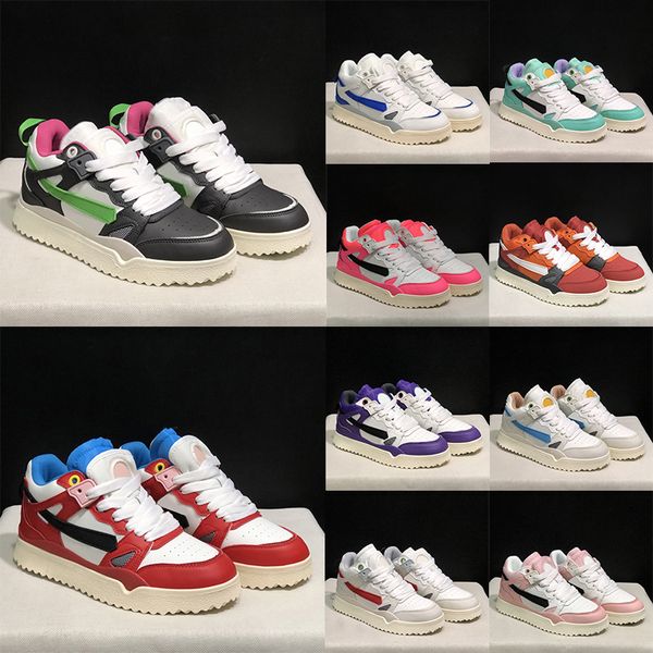 2024 Offs Luxe Blanc Marque Midtop Éponge Designer Chaussures Femmes Hommes Flèches Motif Baskets Hors Bureau Sneaker Violet Noir Rose Vert Panda Baskets Plateforme Basse