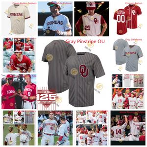 2024 Oklahoma Sooners Baseball Jersey Blake Robertson Tanner Tredaway Trevin Michael 2023 Anthony Mackenzie John Spikerman Coutume Cousued Oklahoma Jerseys