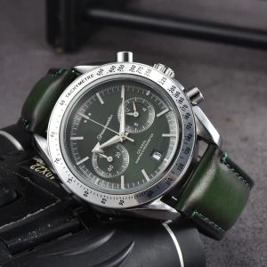 2024 Omeg Wrist Watch for Mens Watchs Five Needles Tous cadrages Travail Quartz Top Top Luxury Brand Chronograph Chronograph Fashion Steel and Leather Strap Speedmaster
