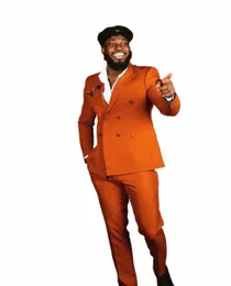 2024 Costumes orange pour hommes classiques de haute qualité Peaked Revers Double boutonnage Blazer Banquet Party Veste Pantalon 2pcs Custom Made K1ja #