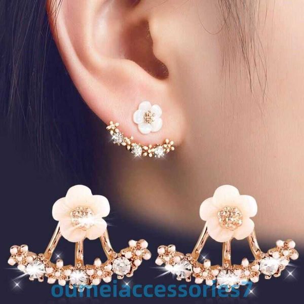 Boucles d'oreilles marguerite de styliste pour femmes, bijoux originaux coréens simples en cristal, petit Zou chrysanthème fleur suspendue au dos, 2024