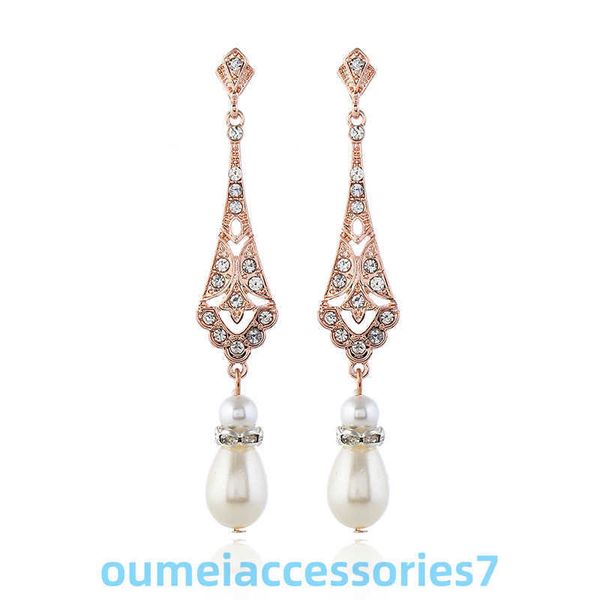 Boucles d'oreilles en diamant pour femmes, bijoux originaux de styliste, à la mode, danse de mariée, mariage, tempérament long, en perles, 2024