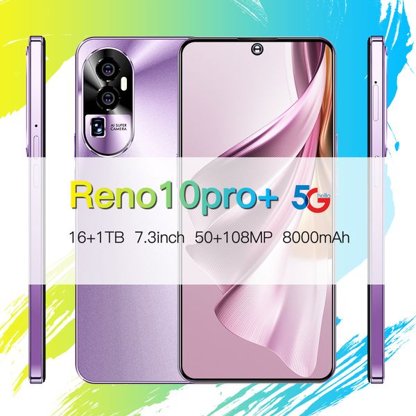 2024 Original Reno10Pro 5G Versión global 5G SmartPhone 7.3 pulgadas 16GB+1TB Cámara 50MP+108MP Sistema Android 13.0 Dual SIM 10 Núcleos 8000mAh Batería Qualcomm 8 Gen 2