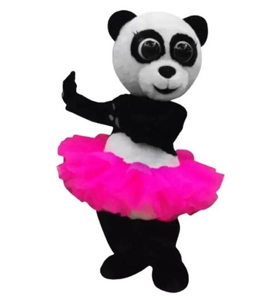 2024 Panda Robe Rose Costume De Mascotte Halloween Noël Personnage De Dessin Animé Tenues Costume Dépliants Publicitaires Vêtements Carnaval Unisexe Adultes Tenue