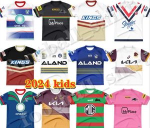 2024 Niños Penrith Panthers Dolphins Jerseys de rugby Eels Broncos Conejo Titanes Dolphins Sea Eagles Storm Brisbane Roosters Guerrero Nrl Kids 2024 Camisetas de rugby camisetas