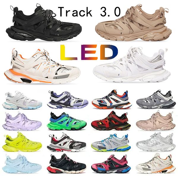 2024 Paris Track 3 avec designer LED Chaussures décontractées pour hommes Tracks 3,0 Runners Light Up Triple S Pink Light Blue Grey Full Black Reflective Designer Sneakers Plateforme