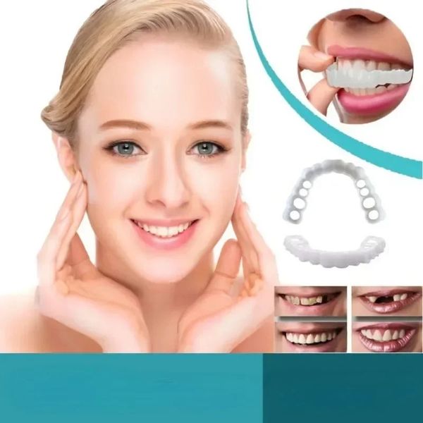 2024 Perfect Fit Whitening Whitening Fake dents Cover Snap sur le silicone Souri les placages de dents Upper Beauty Tool Cosmetic Dents Livraison gratuite pour