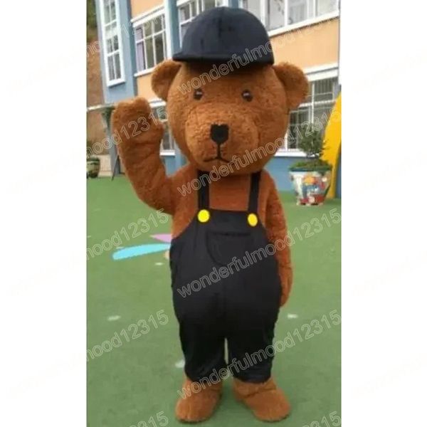 2024 Performance Mignon Bear with Hat Mascot Costumes Cartoon Carnival Hallowen Performance Unisexe Fancy Games Tenue de tenue publicitaire en plein air