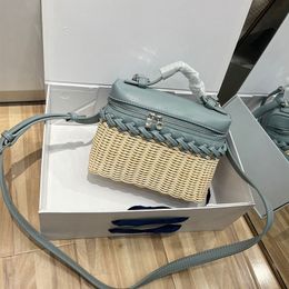 2024 Piana L19 Lunch Box LP Femmes Bambou Tissé Designer Sac De Maquillage Sacs À Main En Cuir Véritable Toile Autruche Stranded Sac À Main Épaule Mini Bandoulière