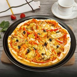 2024 Pizzapan met gaten koolstofstaal geperforeerde bakpan rond pizza knapperige korstbak bakware set kookaccessoires 1. voor pizzapan