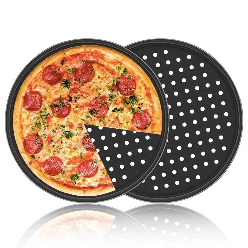  2024 Pizza Tavası Delikli Karbon Çelik delikli Pişirme Tavası Yuvarlak Pizza Çıtır Kabuk Tepsisi Bakeware Set Pişirme Aksesuarları1.  Çıtır kabuklu pizza için