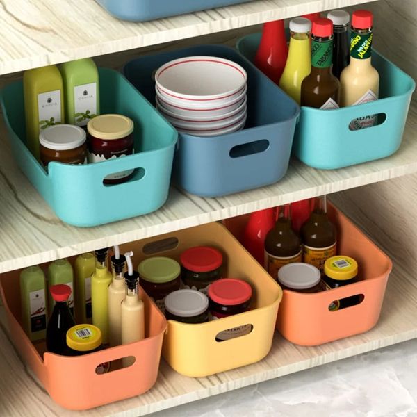 2024 Panier de rangement de bureau en plastique dans la cuisine en dortoir organise les étagères de commode cosmétique coffre à jouets collations de maquillage de maquillage - pour