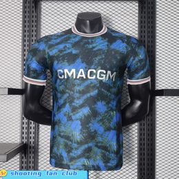 2024 Player Edition 24 25 Temporada Marse Tiradores de fútbol de fútbol Avista de manga corta Jersey Blue Men Kids Manija corta UNIFORME VERSIÓN VERSIÓN DEL PEGRADOR ADULTO VERSO GRATIS