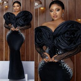 2024 Plus Taille Aso Ebi Robes De Bal Noir Sirène Dentelle Manches Longues Robe De Soirée Formelle Pour Occasions Spéciales Robes De Fête D'anniversaire Deuxième Robe De Réception NL112