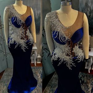 2024 Plus size aso ebi prom -jurken voor zwarte vrouwen illusie elegante avondjurken steentjes kreupel formele verjaardag jurken receptie jurk voor gelegenheden am590