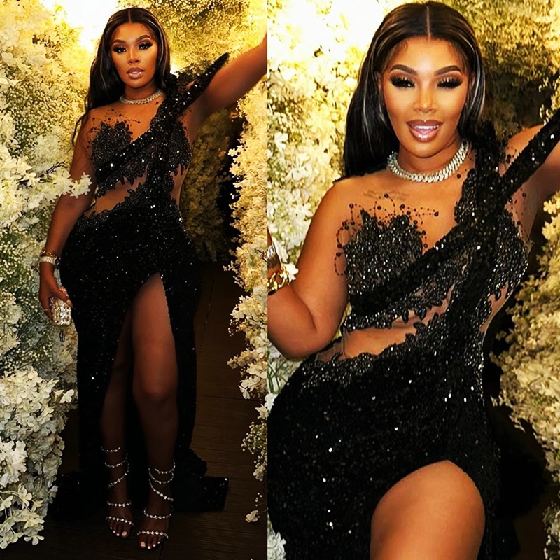 2024 Plus Size Aso Ebi Prom Dresses for Black Women Promdress Illusion Sheer Neck Beaded Lace Rhinestones Sequined Lace Birthday Dress Second Reception Gowns AM969